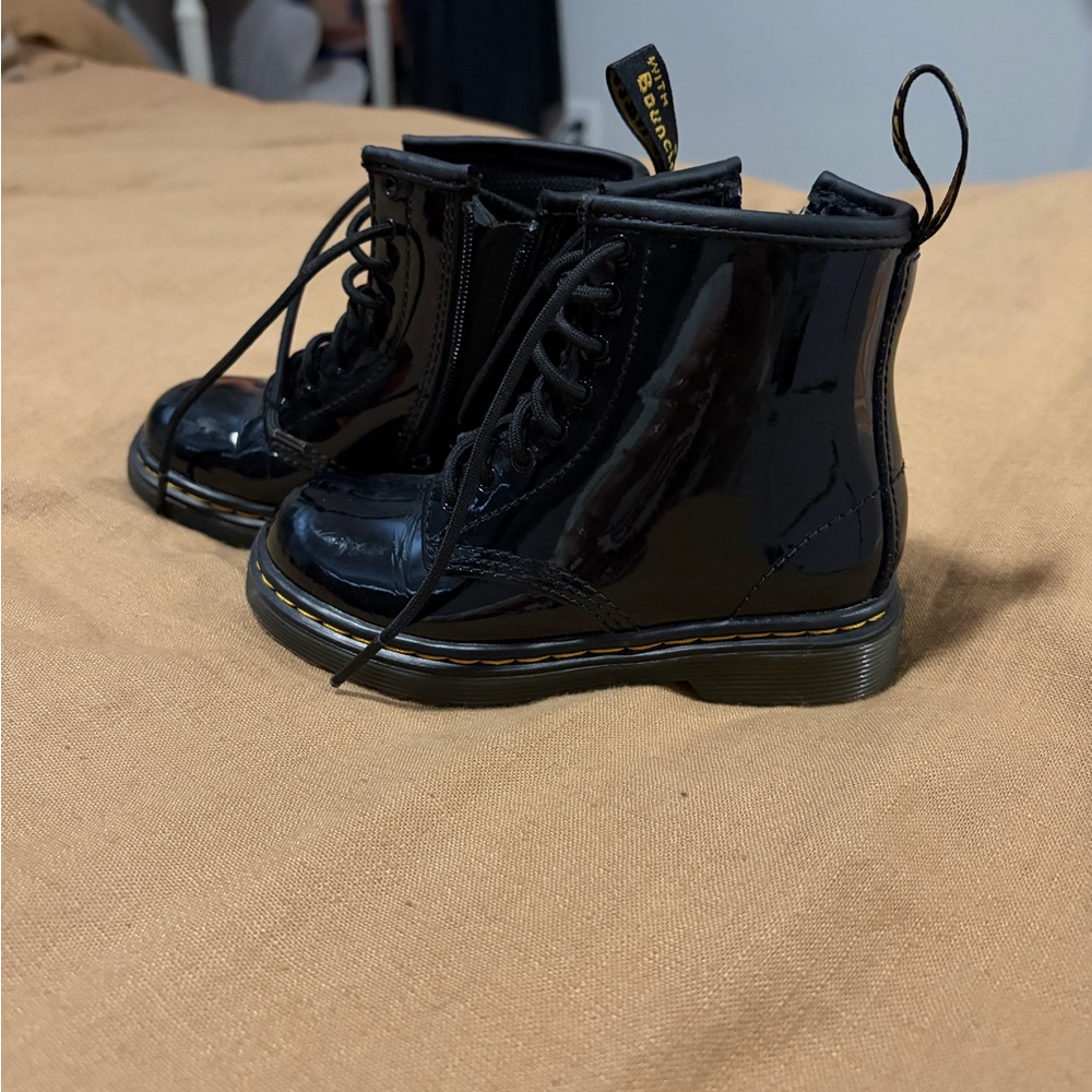 Kids Black Patent Leather Dr Marten Boots